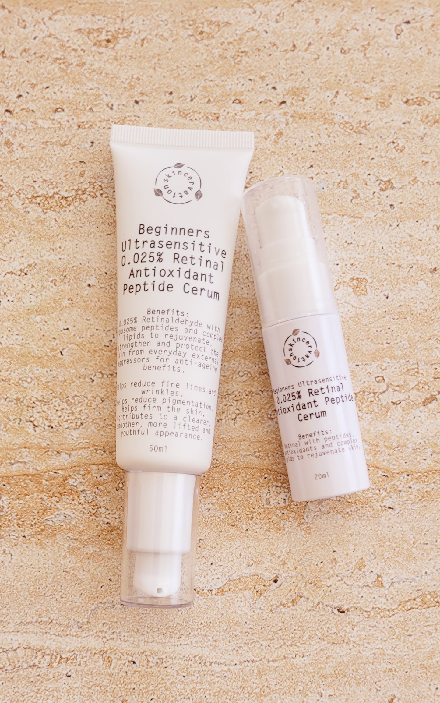 Two size Tubes of Retinal Antioxidant Peptide Serum for sensitive skin 20ml and 50ml