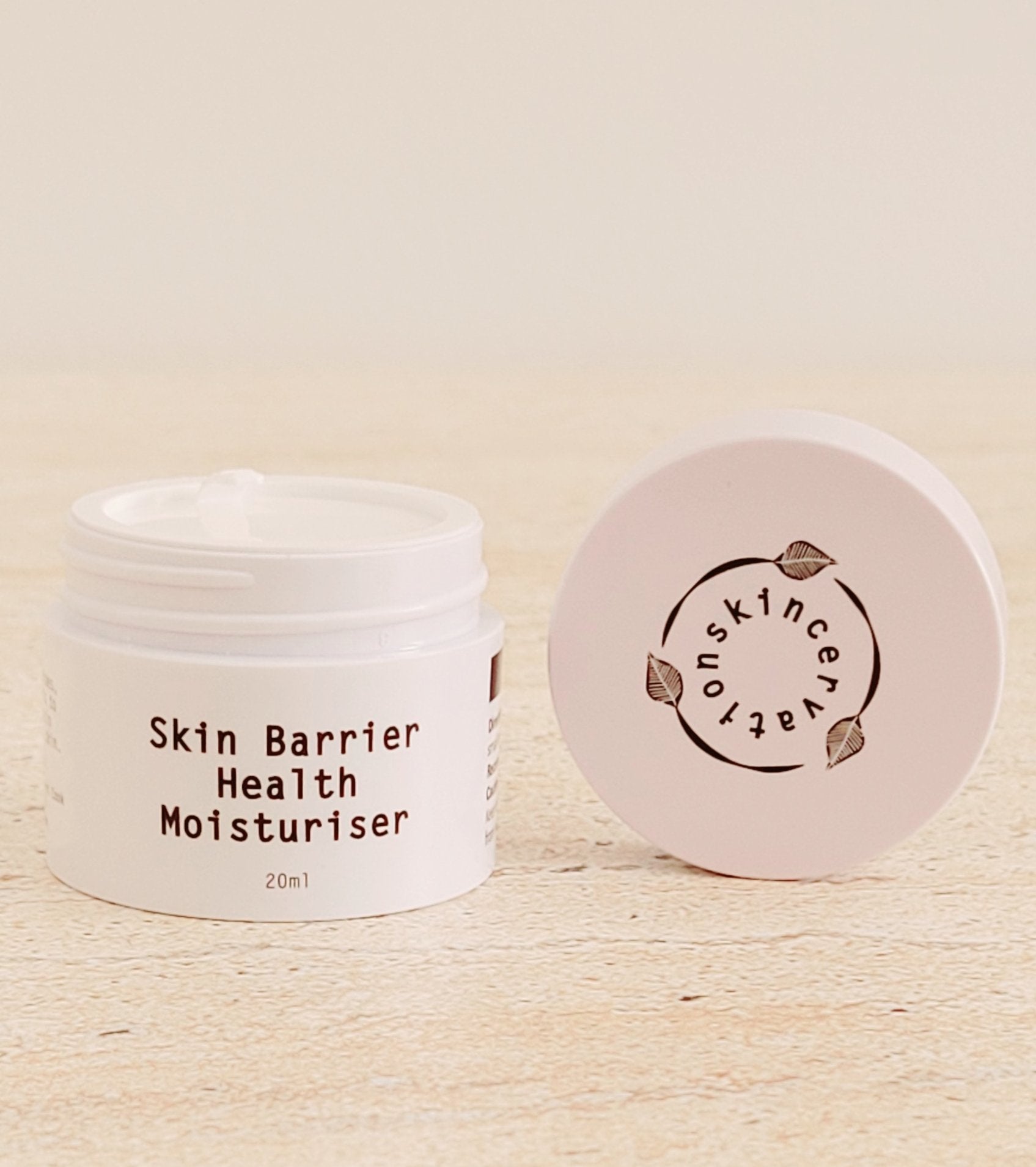 20ml Travel Size Jar Moisturiser with oat ceramide for skin barrier health with open lid
