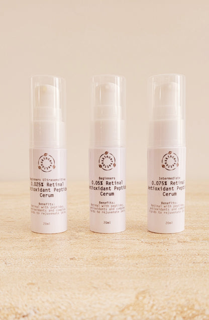 Skincervation Retinal Travel Set Skincare with three antioxidant peptide serum bottles for different skin levels